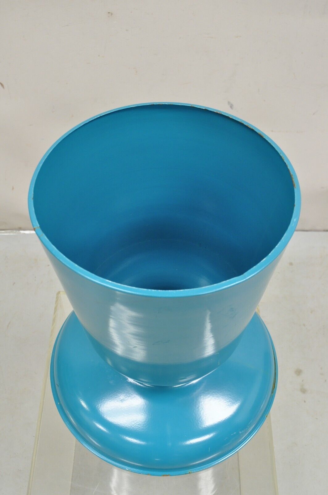 Modern Turquoise Blue Perforated Metal Garden Stool Round Drum Side Table