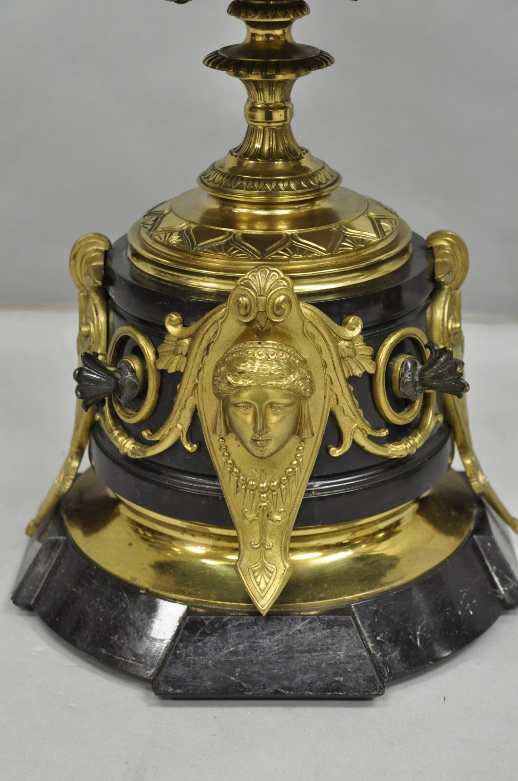 French Empire Figural Bronze and Marble Round Glass Tazza Low Side Tables - Pair