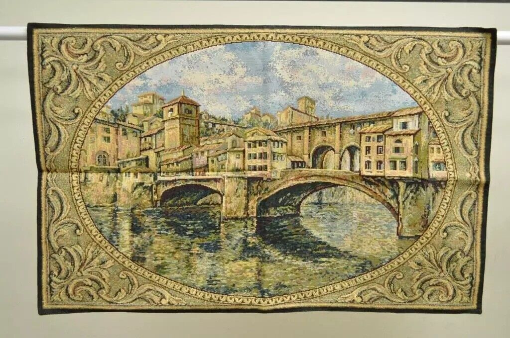 26" x 42" French Wall Hanging Tapestry Jacquard Ponte Vecchio Bridge Landscape