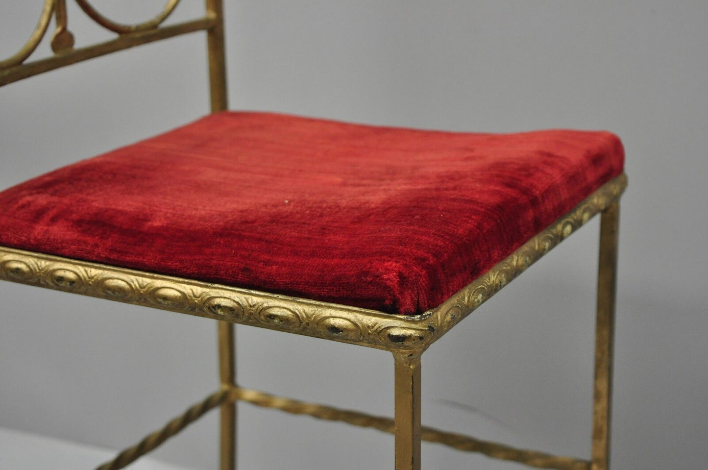 Antique Italian or Spanish Hollywood Regency Gold Iron Gothic Small Side Chair