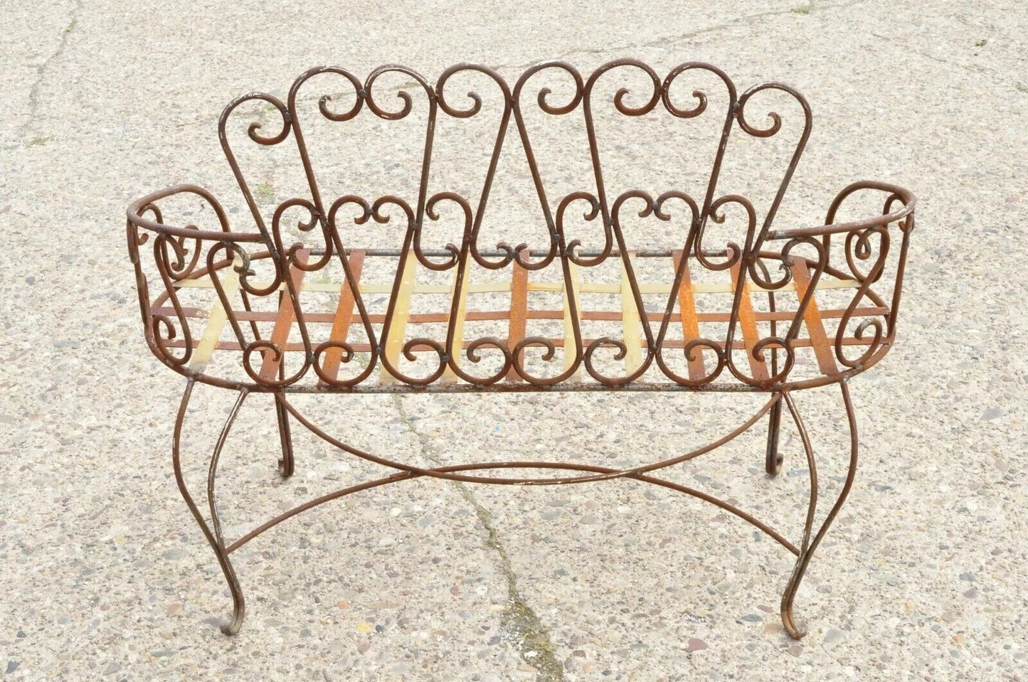 Vintage Victorian Style Fancy Scrolling Wrought Iron Garden Patio Bench Loveseat