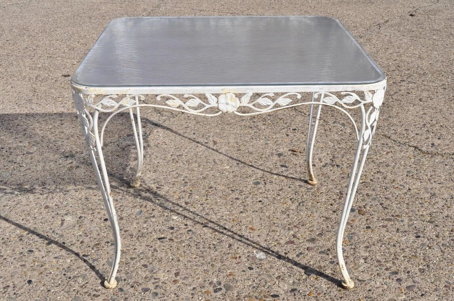 Vintage Lyon-Shaw Windflower Lattice Wrought Iron Garden Patio Dining Set 5 Pcs