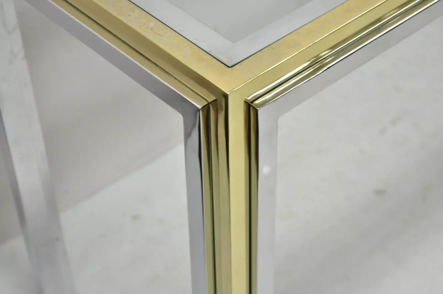 Romeo Rega Modernist Maison Jansen Style Chrome Brass Glass Console Hall Table