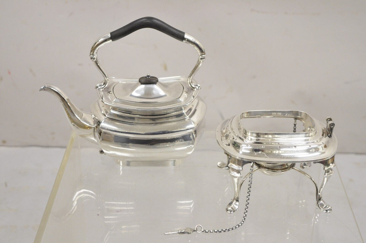 Antique HB&H English Edwardian Silver Plated Tilting Tea Kettle Pot On Base