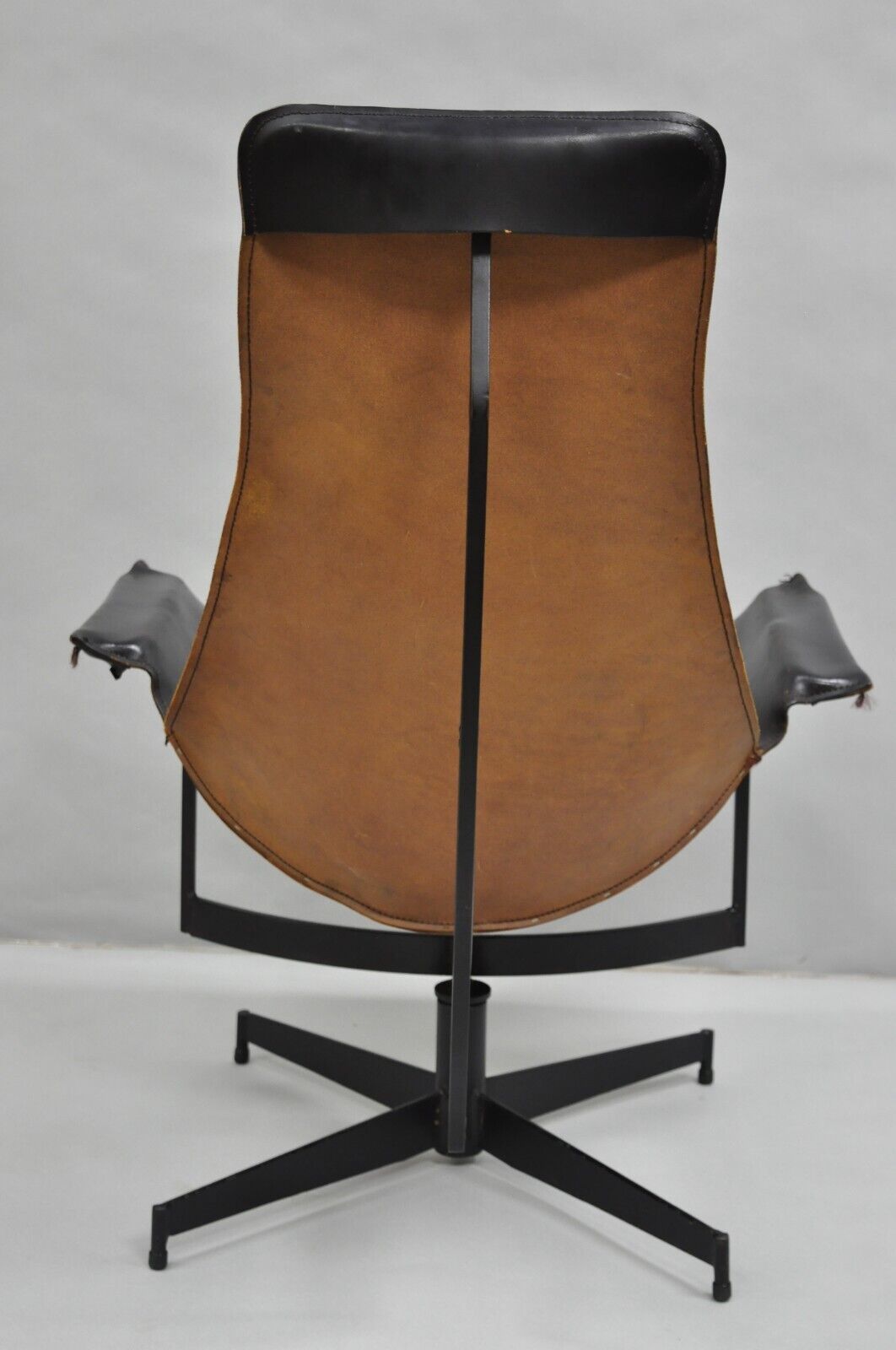William Katavolos Mid Century Modern Black Leather Sling Steel K Lounge Chair