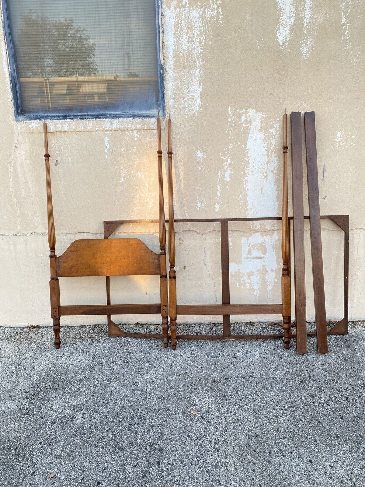 Antique American Federal Maple Wood Canopy Single Twin Poster Bed Frame