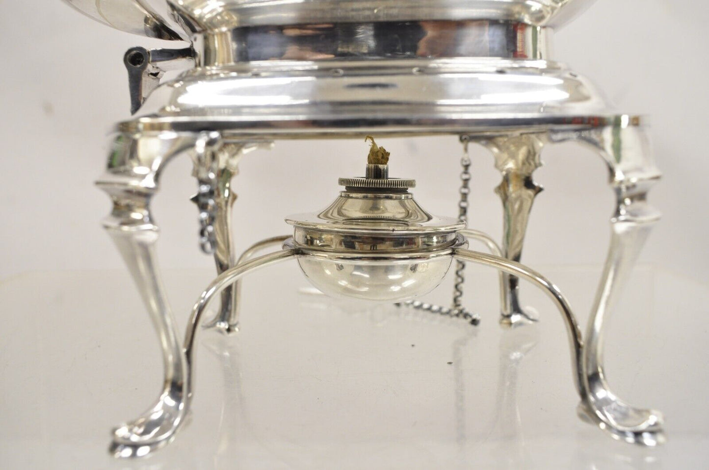 Antique HB&H English Edwardian Silver Plated Tilting Tea Kettle Pot On Base