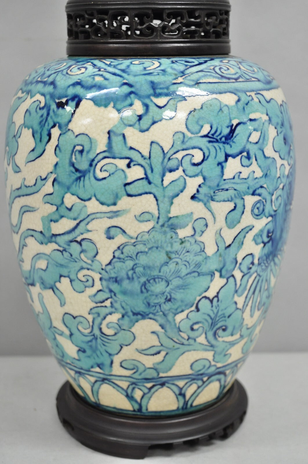 Antique Chinoiserie Chinese Porcelain Blue Ginger Jar Oriental Table Lamp