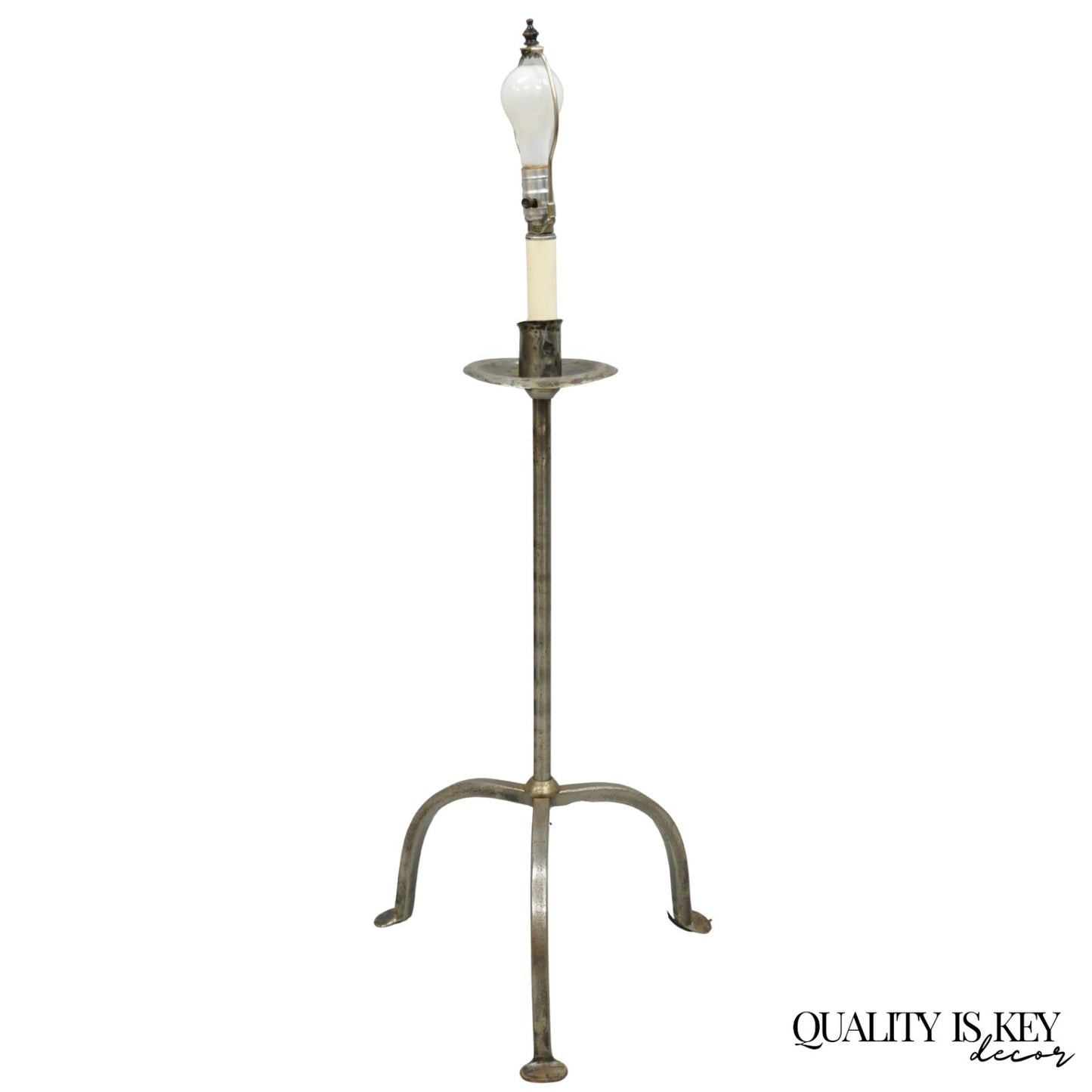 Vintage Spanish Gothic Hand Wrought Iron Candlestick Short Italian Floor Lamp