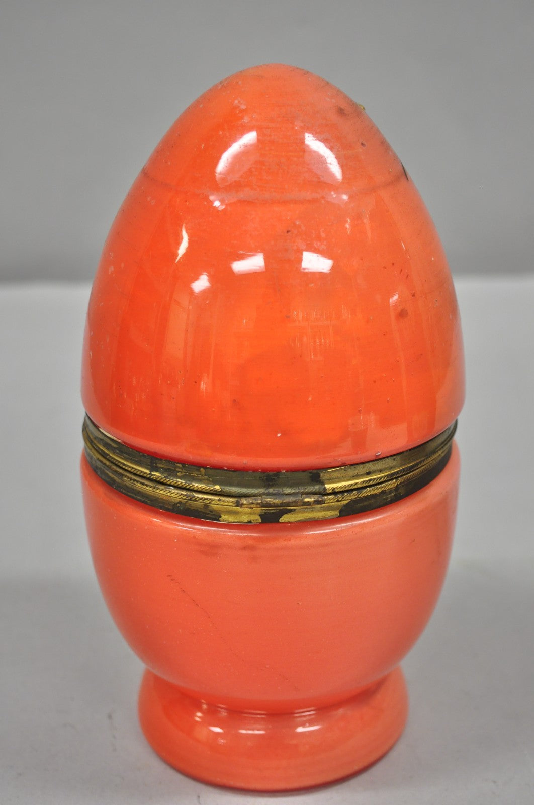 Art Deco Czech Glass Egg Orange Coralene Hinged Liquor Tantalus Cordial Set