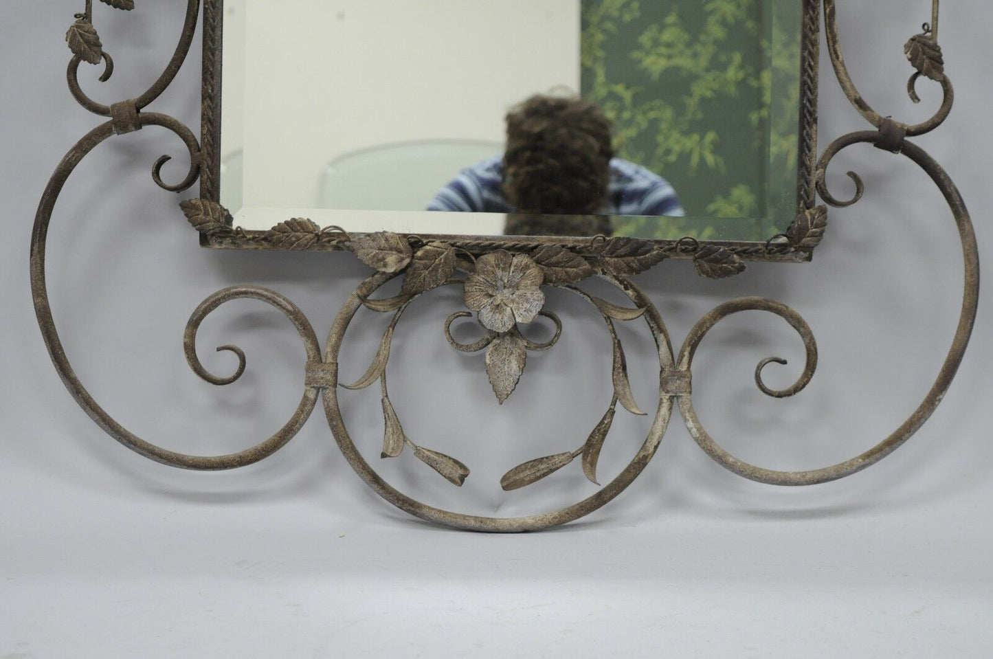 Italian Hollywood Regency Iron Tole Metal Wheat Sheaf Scroll Wall Mirror 50 x 31
