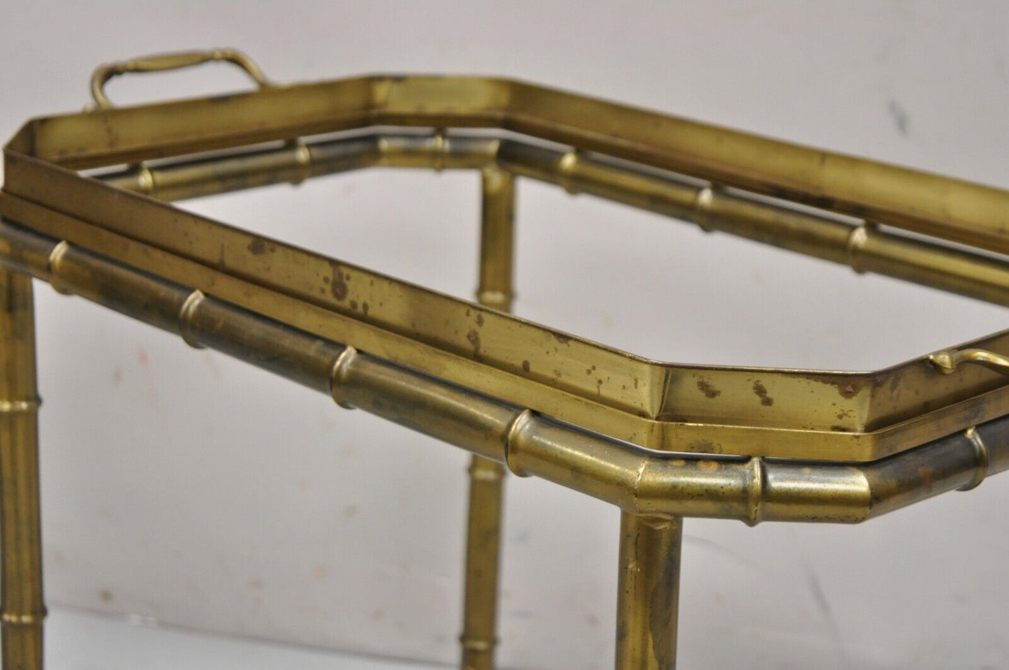 Vintage Italian Hollywood Regency Brass Faux Bamboo Tray Top Accent Side Table