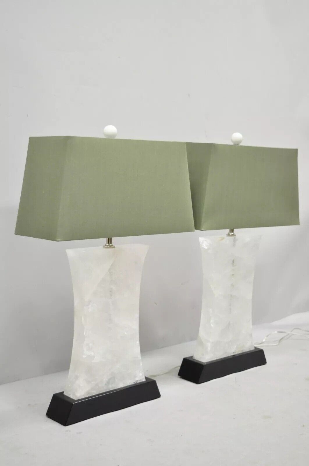 Modern Rock Crystal Quartz Large Concave Hourglass Table Lamps - a Pair