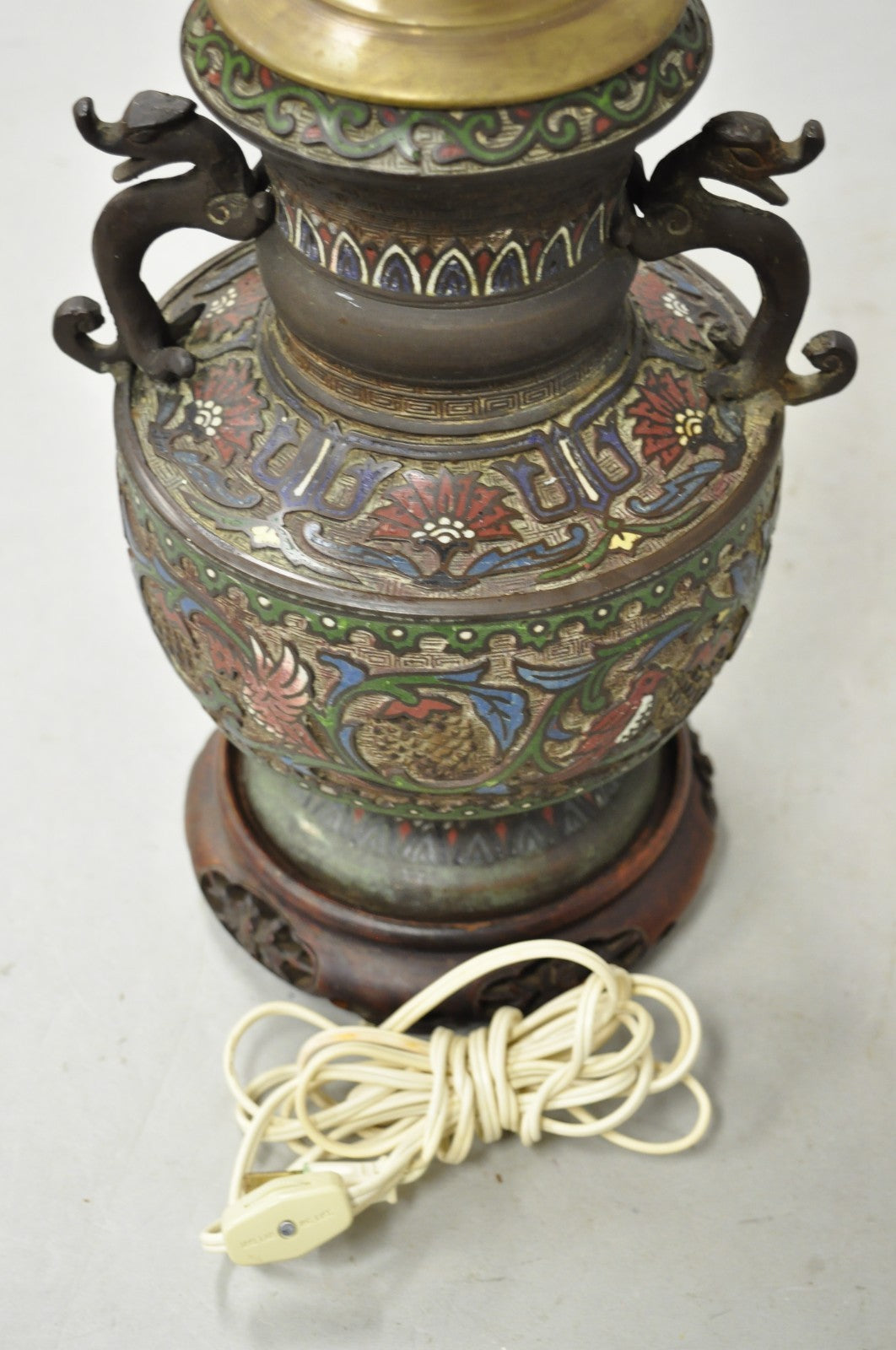 Antique Chinese Porcelain Enamel Bronze Oriental Cloisonne Champleve Table Lamp