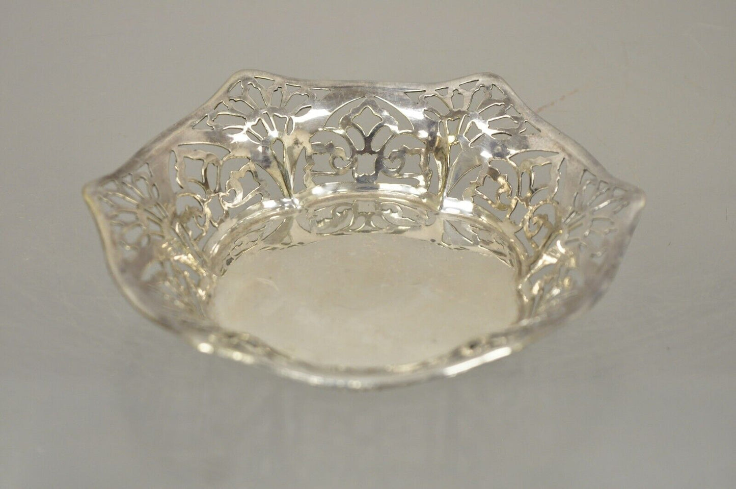 Vintage TBB England Silver Plate EPNS Small Floral Pierced Trinket Dish Bowl