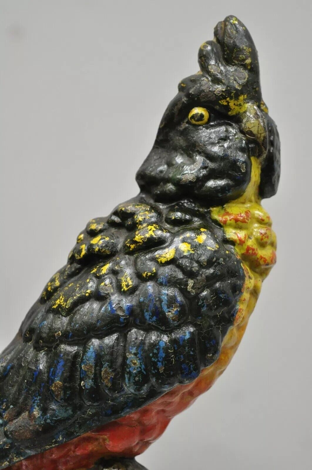 Antique Cast Iron Hand Painted 12" Cockatoo Parrot Figurine Doorstop Bookend