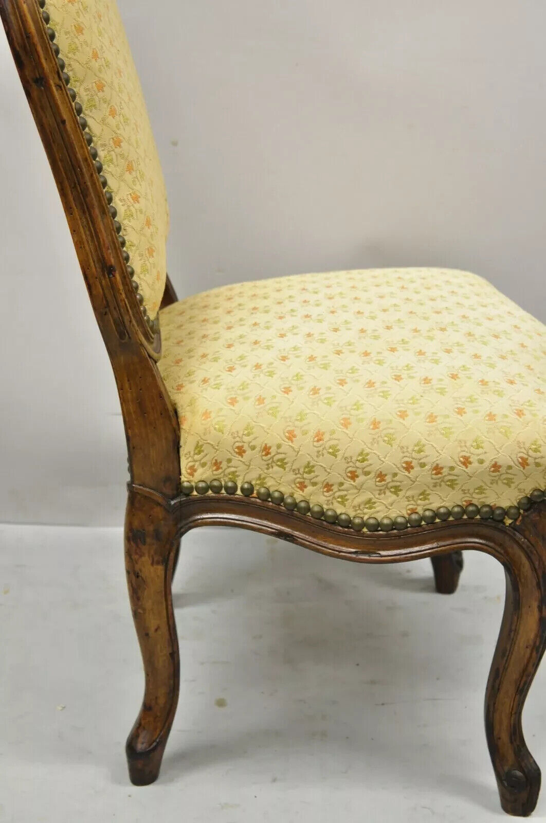 Small Antique French Country Louis XV Style Carved Walnut Boudoir Side Chair