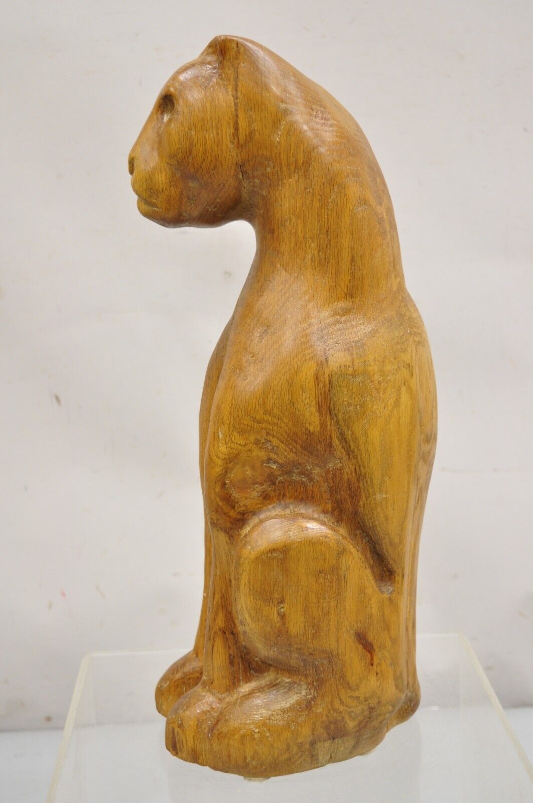 Vintage Mid Century Modern Solid Carved Wood 24" Cat Art Sculpture