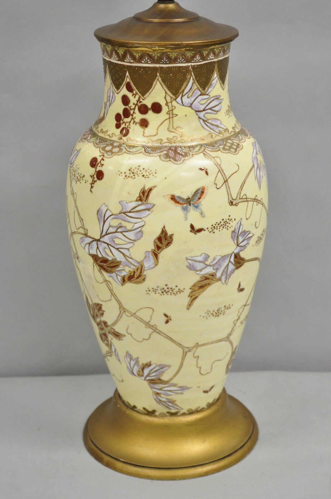 Antique Chinoiserie Chinese Yellow Porcelain Large Jardiniere Vase Table Lamp
