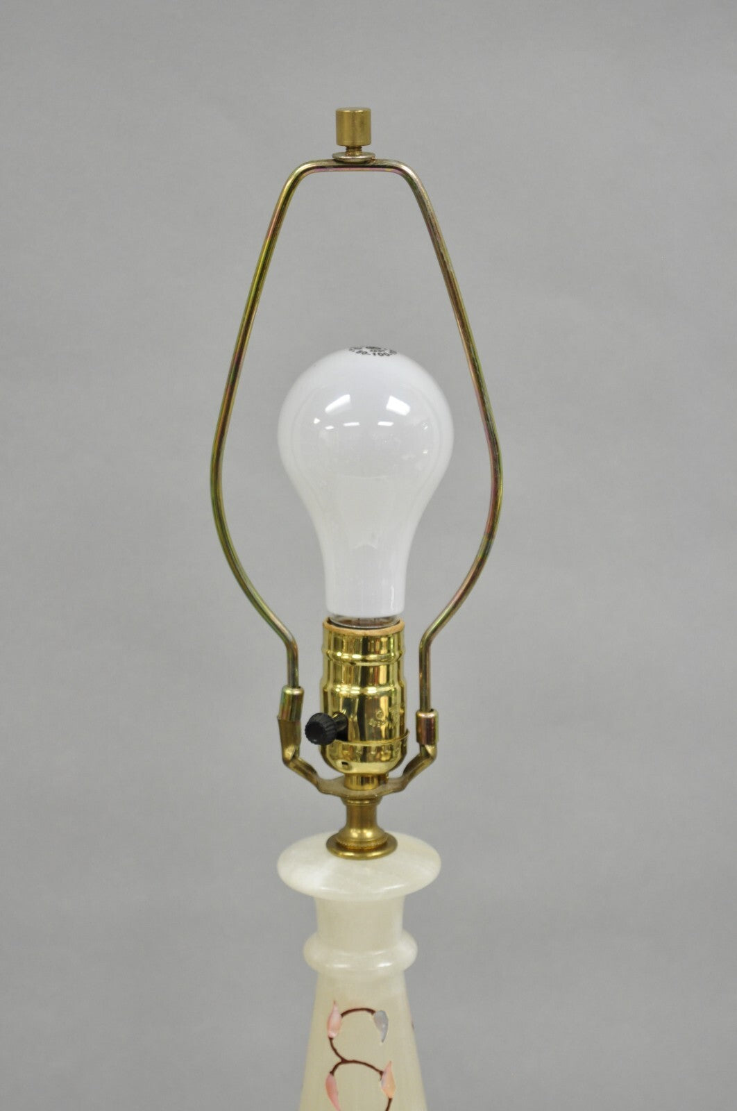 Vintage Italian Hollywood Regency Alabaster Table Lamp w/ Stone Floral Inlay