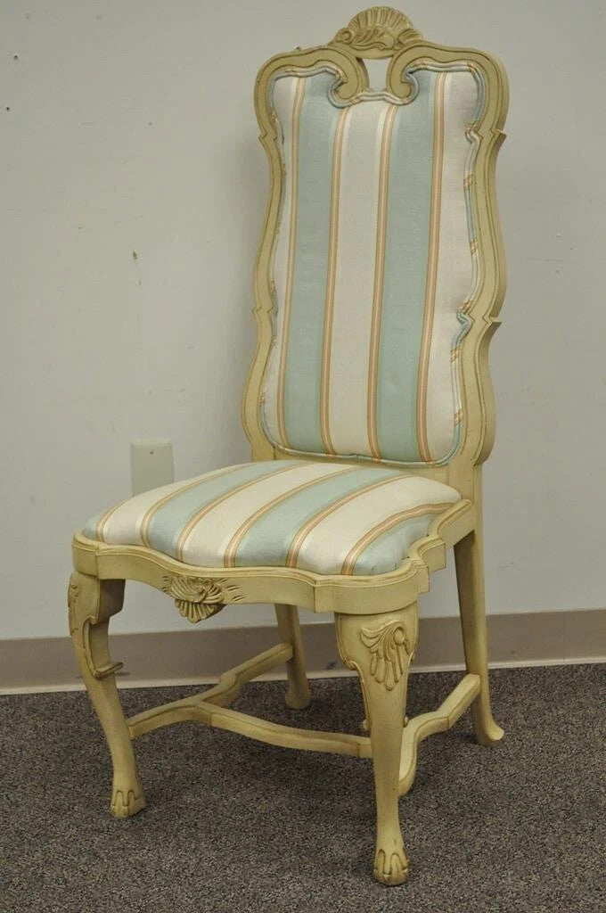 Vintage Swedish Rococo Italian Baroque Shell Carved Cream Painted Side Chair