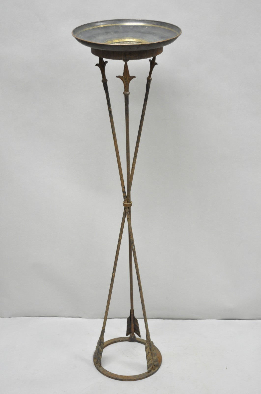 Antique Italian Neoclassical Wrought Iron Arrow Pedestal Tazza Plant Stand