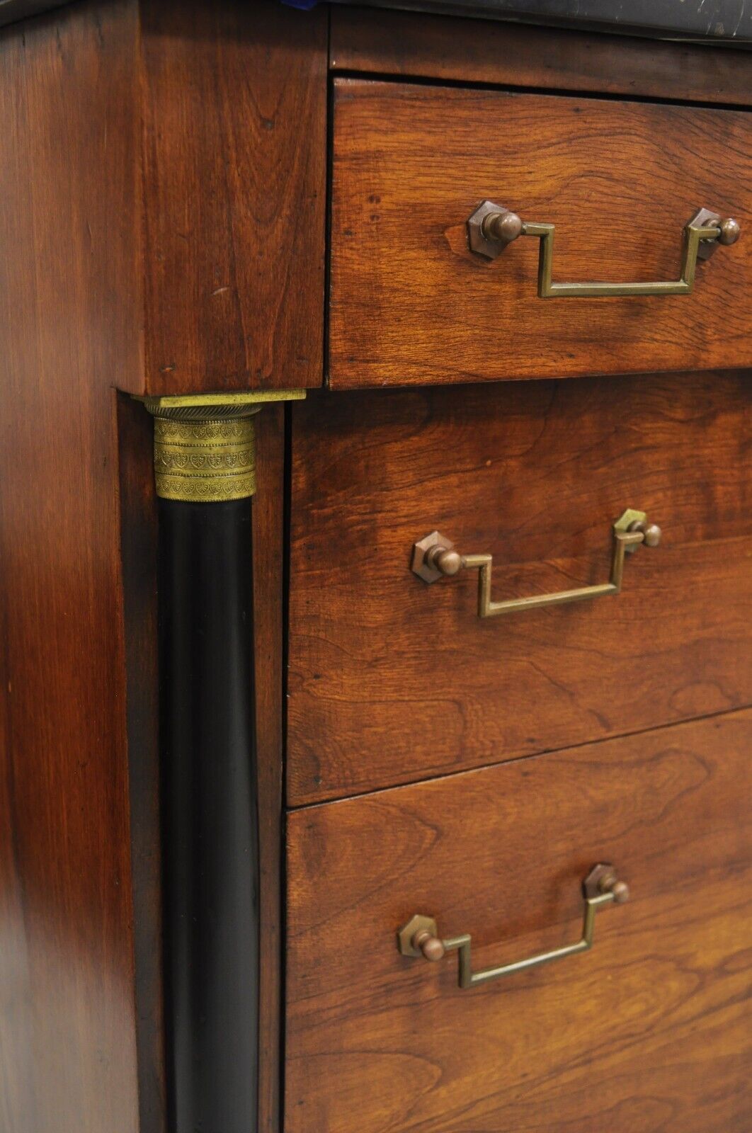 French Empire Neoclassical Style Marble Top Cherry Wood Commode Chest - a Pair
