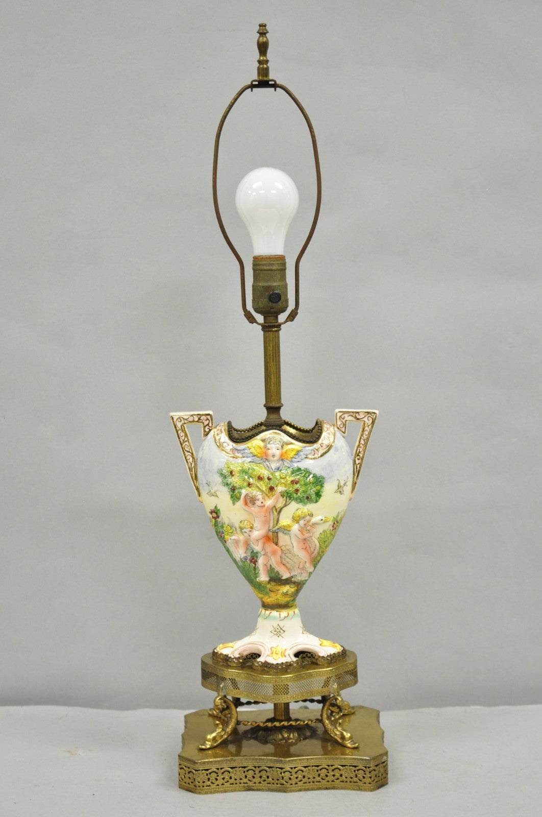 Antique Italian Renaissance Capodimonte Porcelain Urn Figural Table Lamp