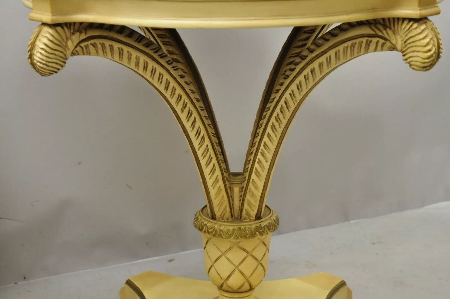 Grosfeld House Plume Carved Feather Pedestal Regency Side Tables - a Pair