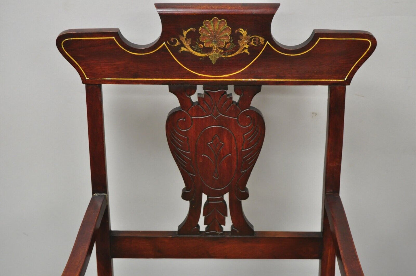 Pair of Antique Eastlake Victorian Mahogany Inlaid Parlor Arm Chairs