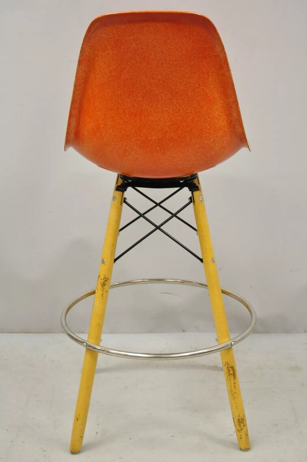 Modernica Orange Fiberglass Eames Style Shell Case Study Dowel Swivel Barstool