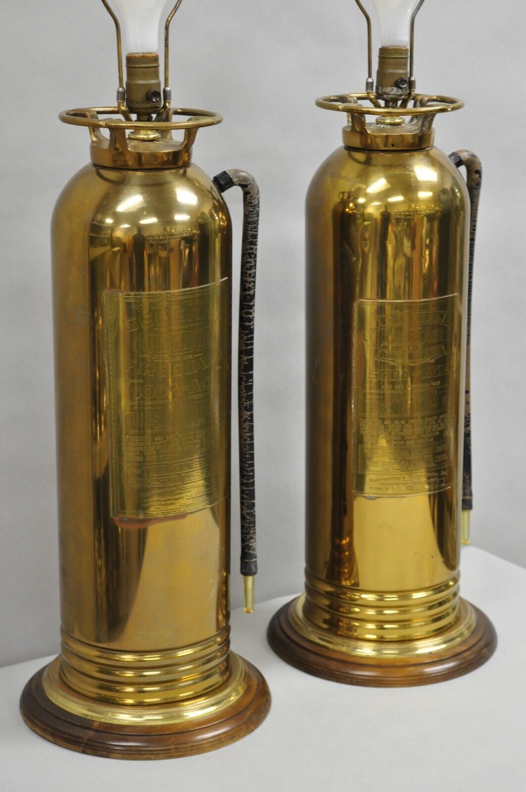 Antique Art Deco Brass Fire Extinguisher Converted Table Lamps - a Pair