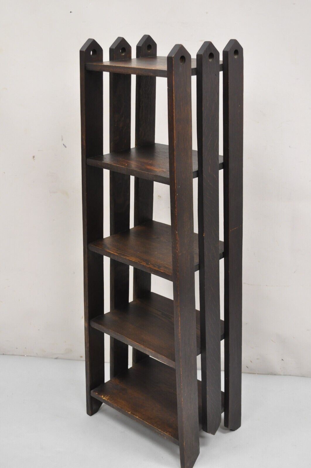 Antique Gunlocke Mission Oak Arts & Crafts 5 Tier Slatted Narrow Open Bookcase