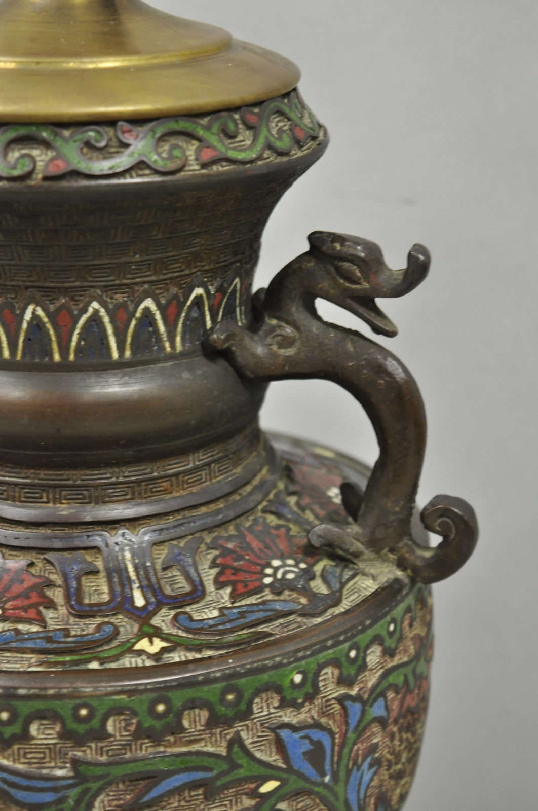 Antique Chinese Porcelain Enamel Bronze Oriental Cloisonne Champleve Table Lamp