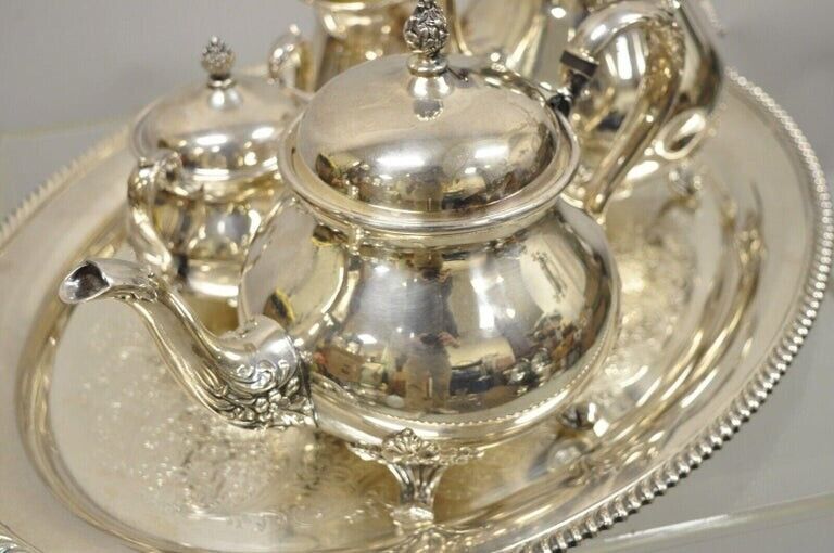 Wilcox International Silver Co Silver Plated Tea Set w/ Serving Tray - 5 pc Set
