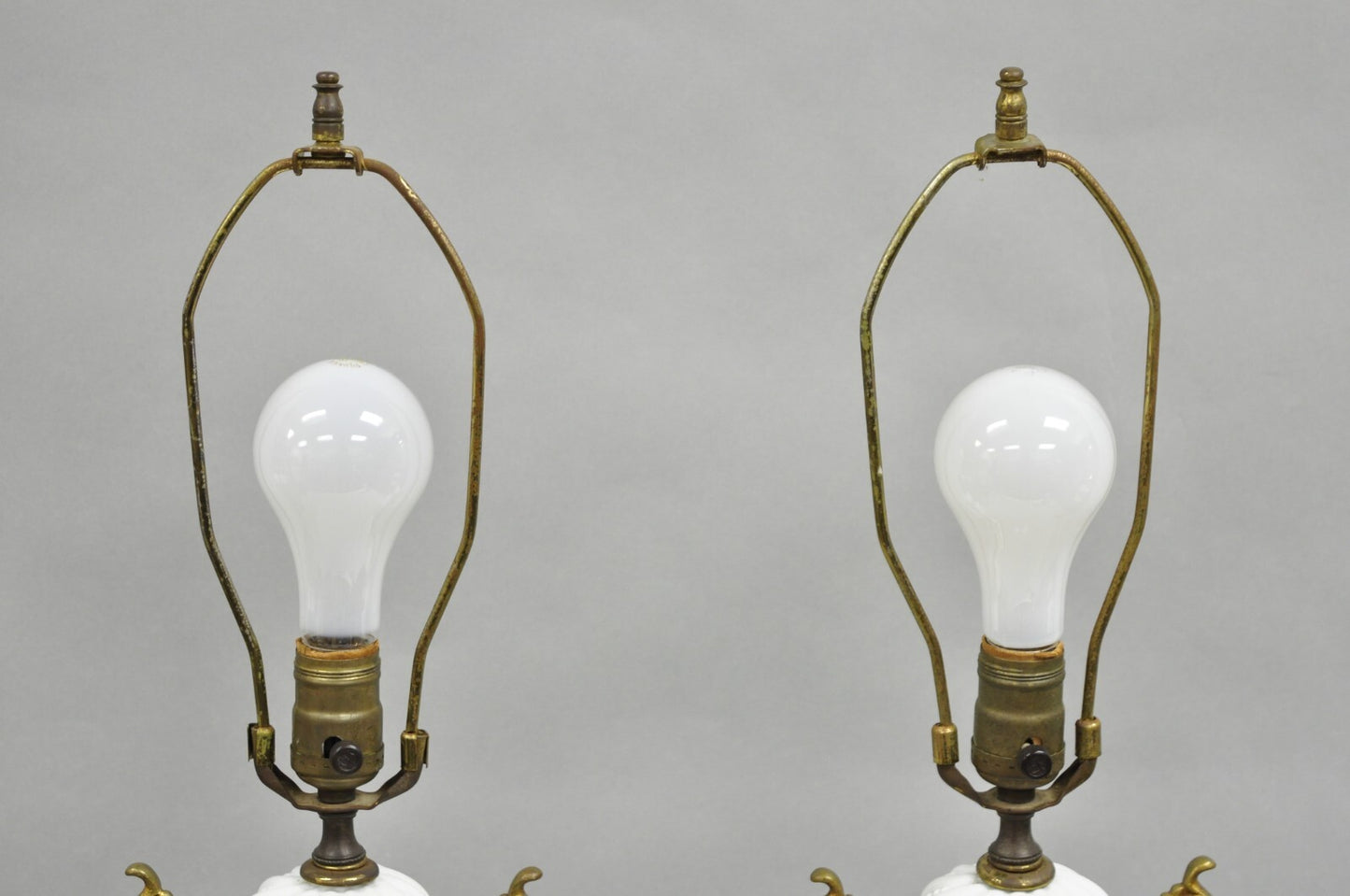 Antique French Louis XVI Style Gilt Bronze Porcelain Urn Table Lamps - a Pair