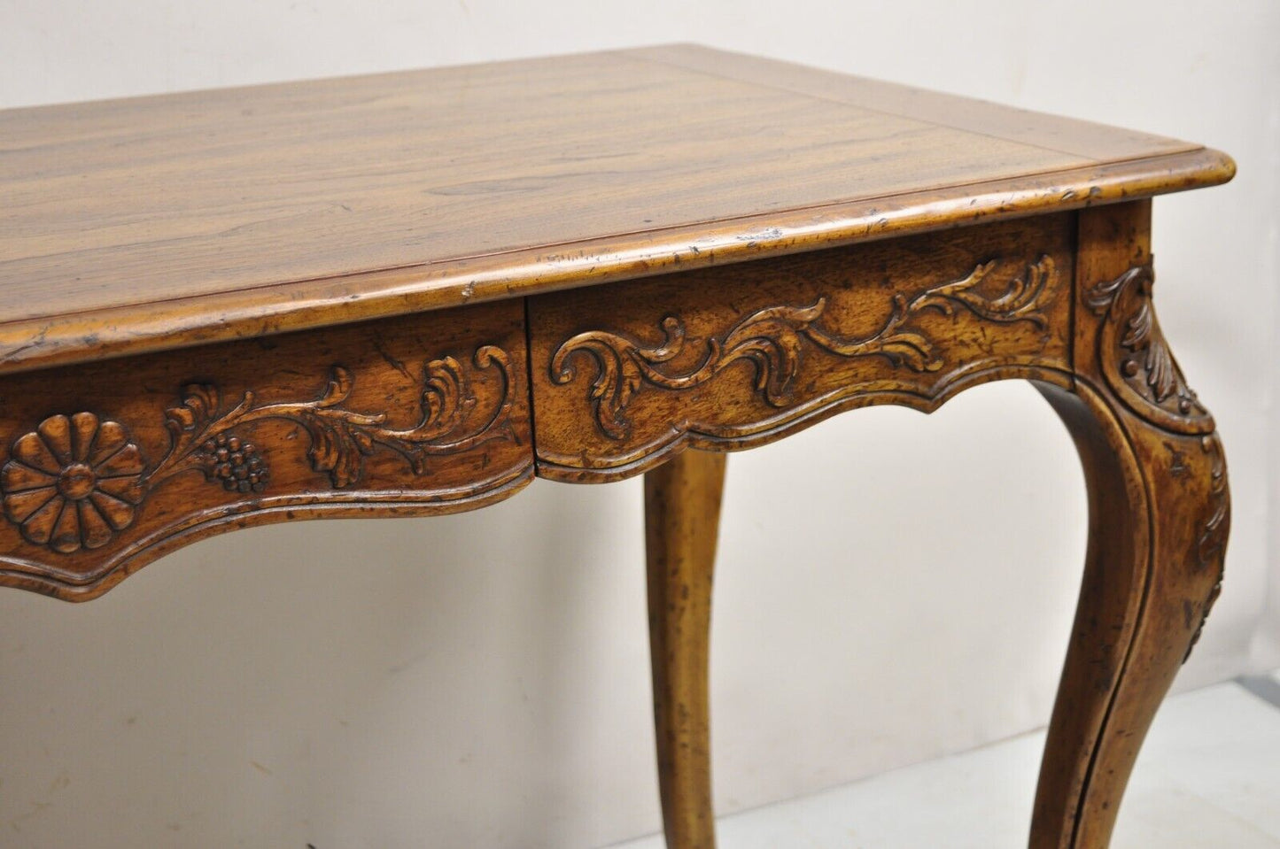 Vintage John Widdicomb French Country Carved Walnut Writing Desk with Drawer
