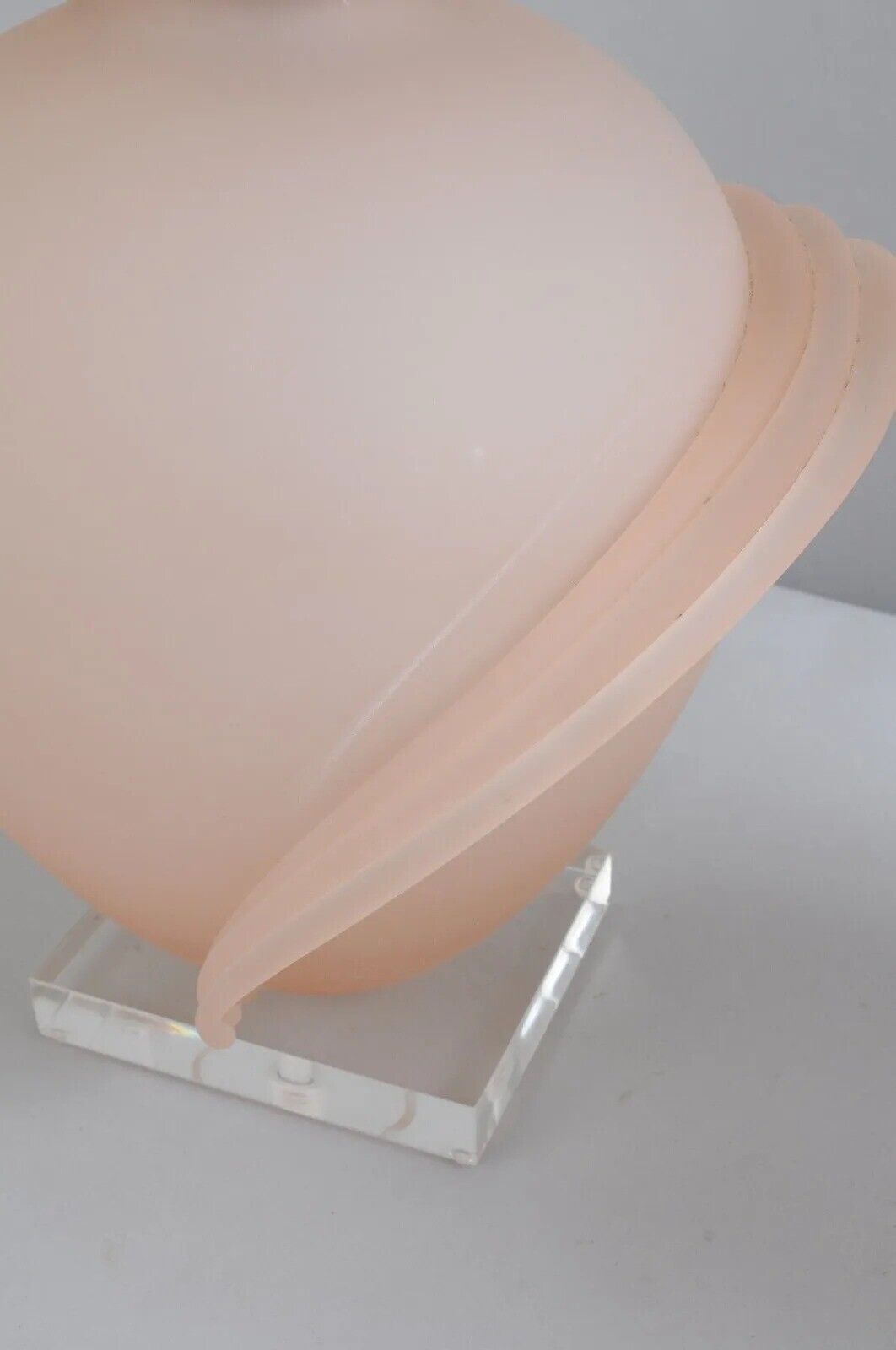 Hollywood Regency Pink Satin Frosted Glass Table Lamps w/ Lucite Base - a Pair