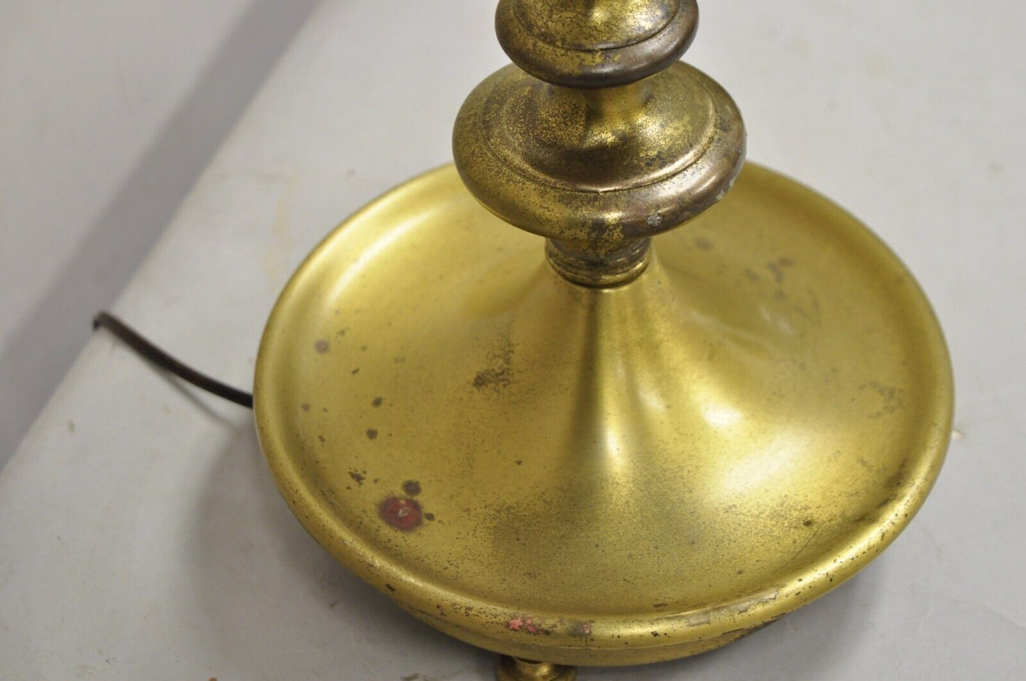 French Regency Tall Brass Candelabra Bouillotte Desk Lamp w/ Tole Metal Shade