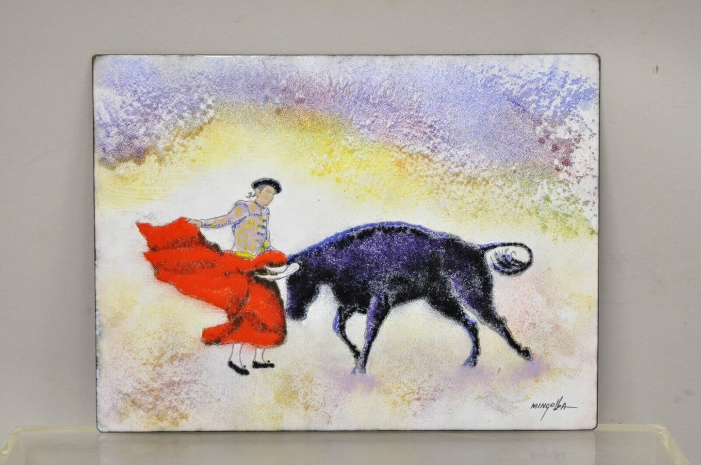 Dom Dominic Mingolla Enamel on Copper Painting Spanish Matador 9 x 12 - a Pair