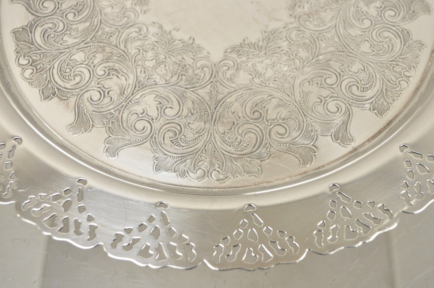 Vintage Home Decorators Inc Silver Plated Pierced Gallery Round Serving Tray