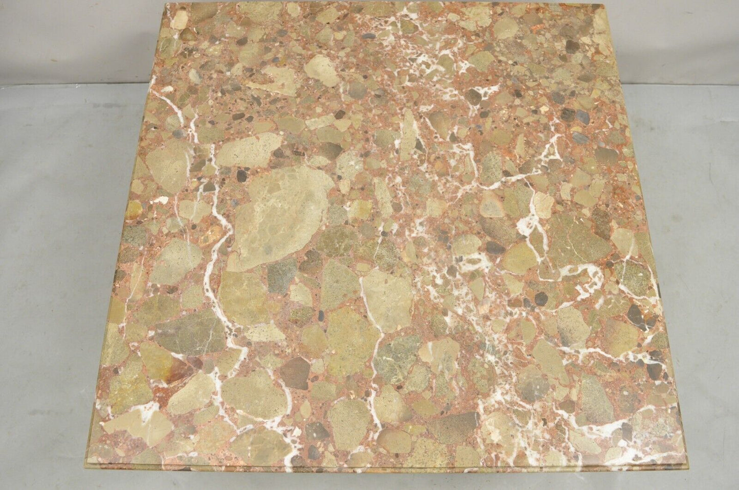 Vintage Italian Neoclassical Style Pink Rouge Marble Square Coffee Table