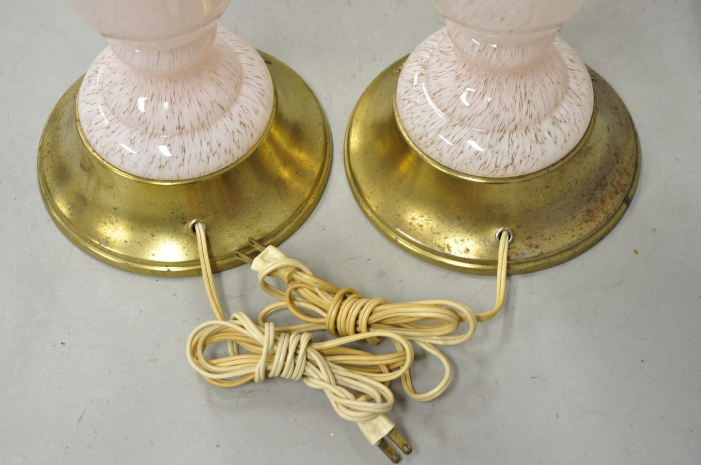 Vintage Mid Century Modern Italian Murano Glass Speckled Pink Table Lamps a Pair