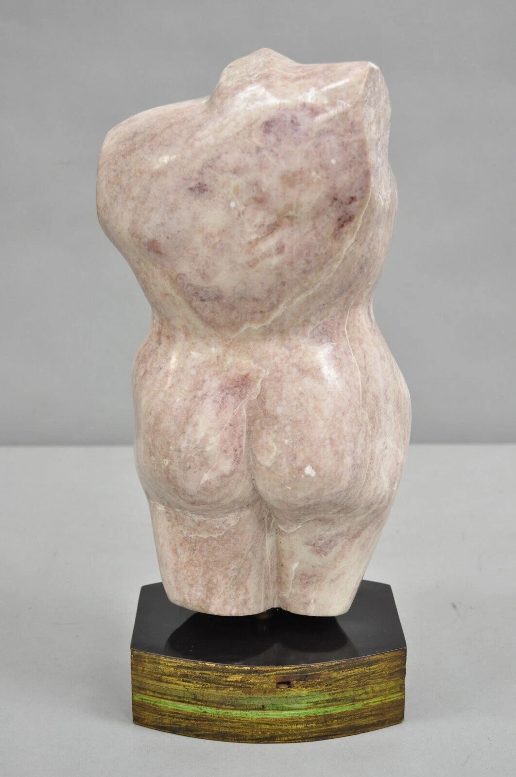 Vintage Modernist Carved Pink Alabaster 16" Nude Female Torso Sculpture
