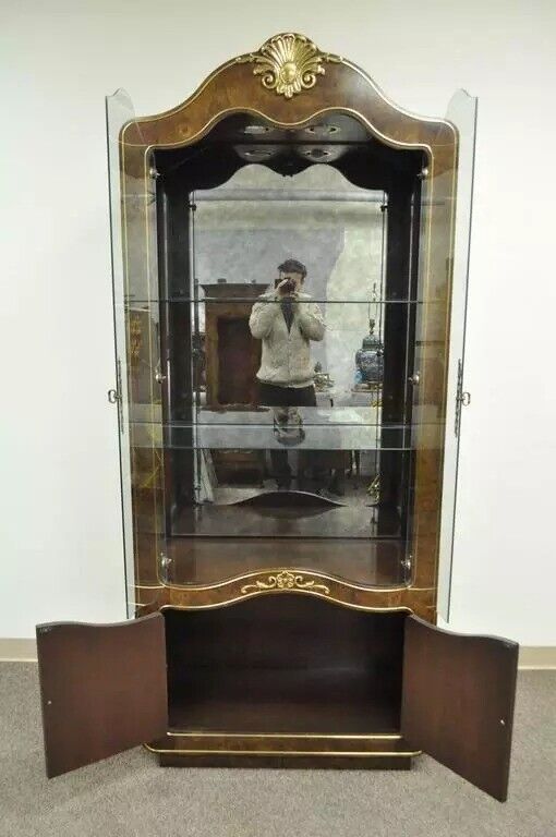 Mastercraft Amboyna Burl Wood French Hollywood Regency Curio Display Cabinet