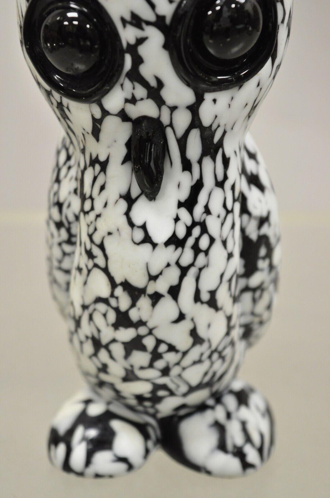 Vtg Italian Mid Century Heavy Art Glass Owl Figure Paperweight Black and White