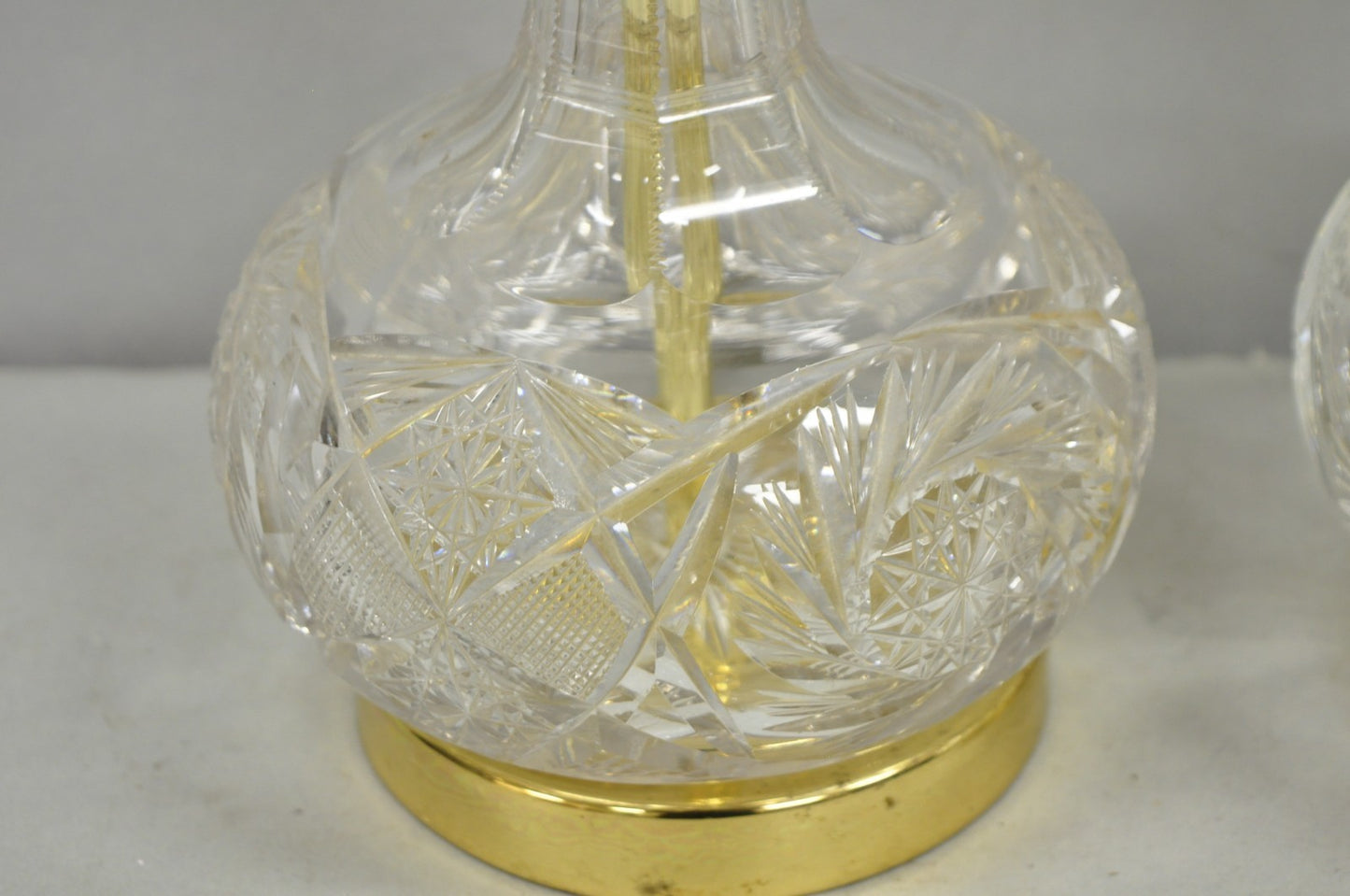Vintage Victorian Cut Crystal Leaded Glass Small Bulbous Table Lamps - a Pair