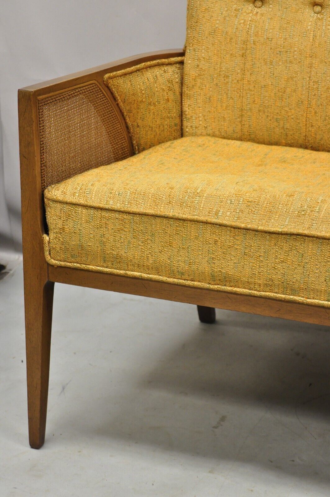 Mid Century Hollywood Regency Sculpted Wood Cane Panel Lounge Chairs - a Pair