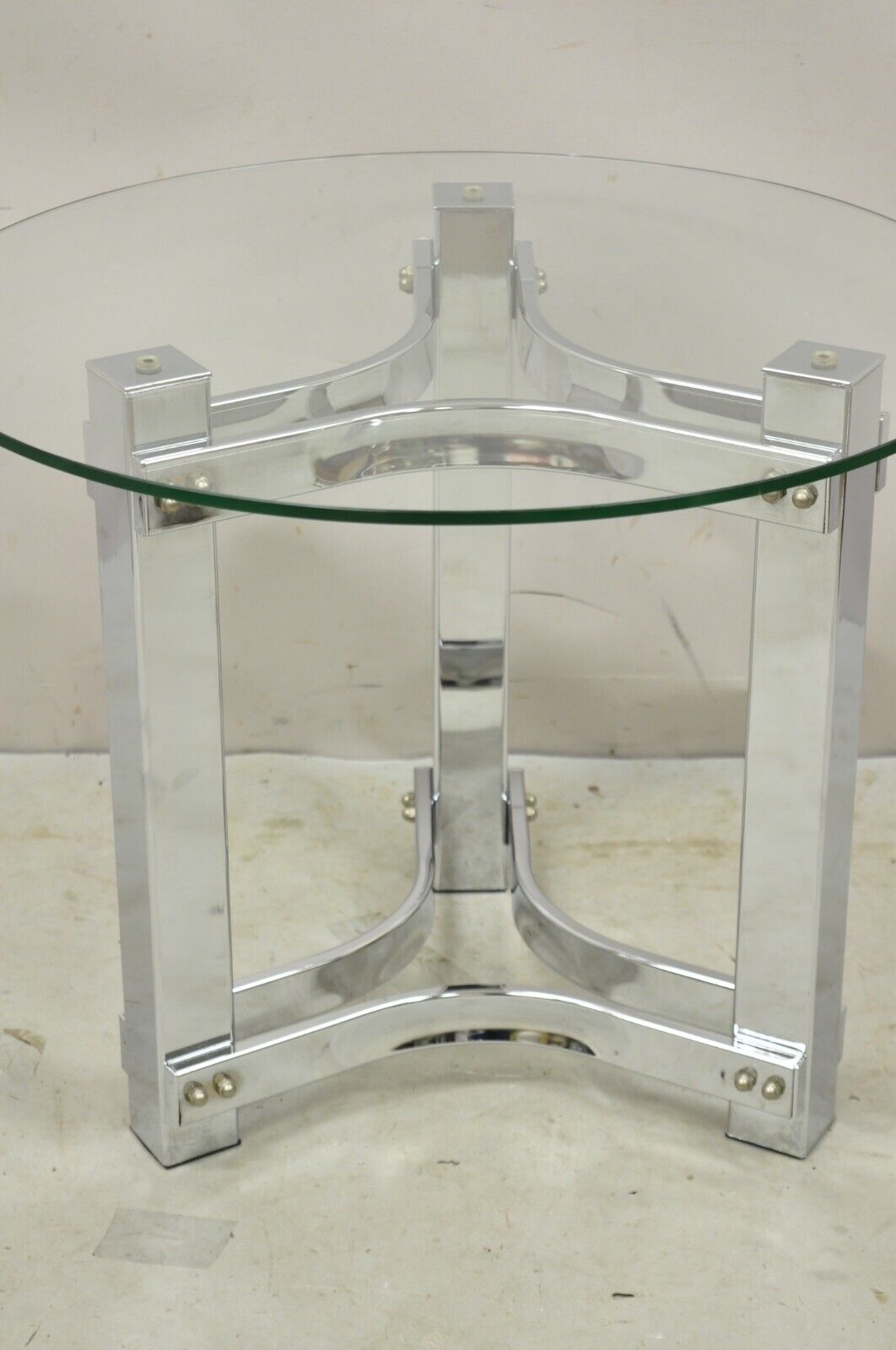 Vintage Chrome and Glass Mid Century Modern Space Age Round Accent Side Table