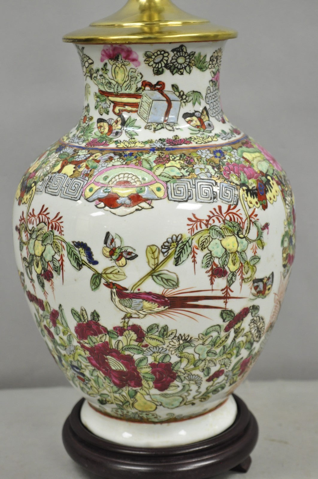 Vintage Oriental Porcelain Chinese Ginger Jar Vase Brass Chinoiserie Table Lamp